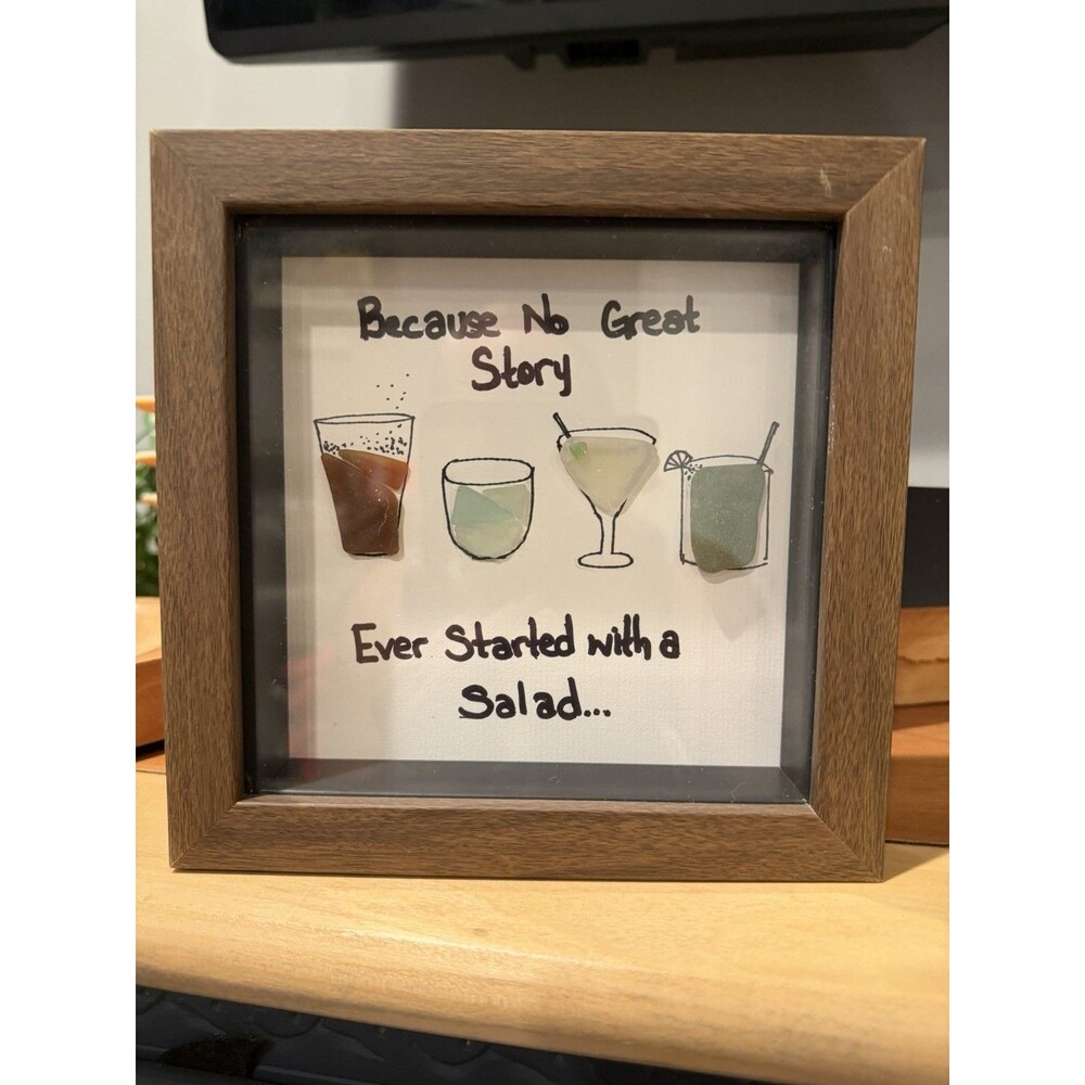 Framed Freestanding Sea Glass Square Word Framed Art "Because No Great Story..."